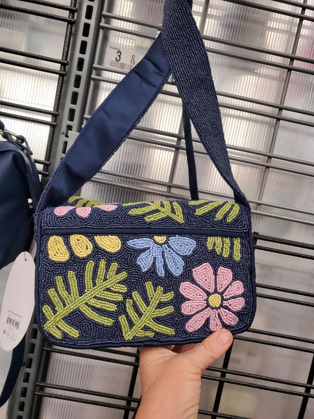 NWT Viral Floral Beaded Navy Shoulder Bag - Picture 4 of 5